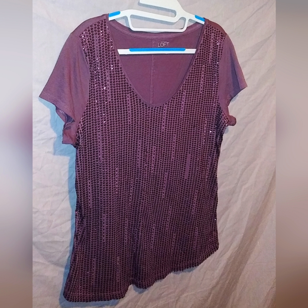 Plum Colored LOFT Top with Sequins ~ Size Large - Picture 4 of 11